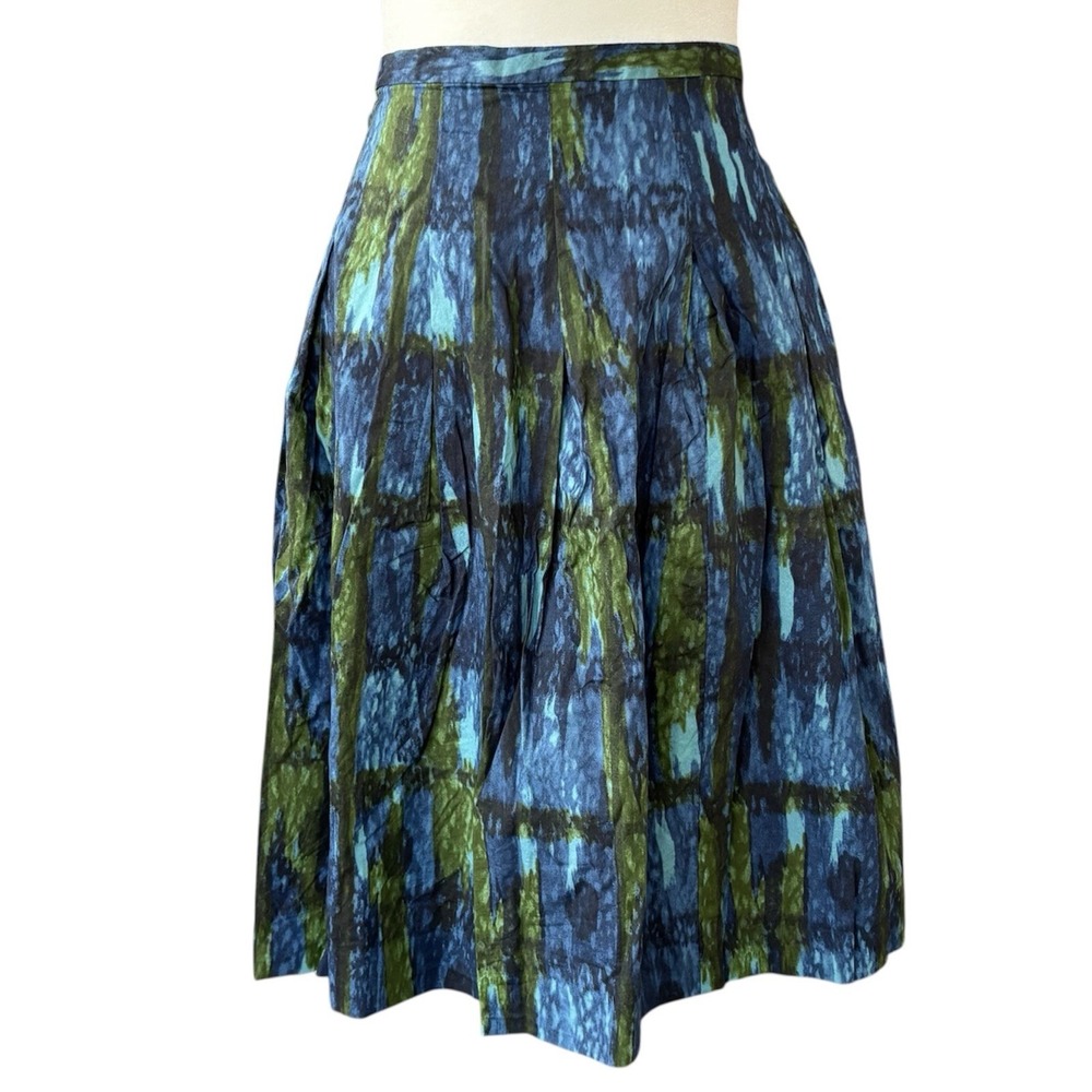 Talbots Blue Green Skirt Womens 18WP Petite Pleated Watercolor Windowpane Moody